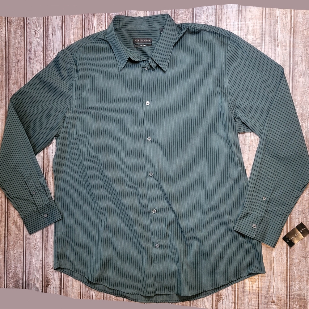 NWT Men's Via Europa Green & Black Long  Sleeve Button Down Shirt Size XL